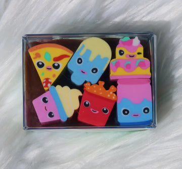 Chunky Kawaii Food Eraser Set – Cute Sliceable School Erasers for Kids & Students