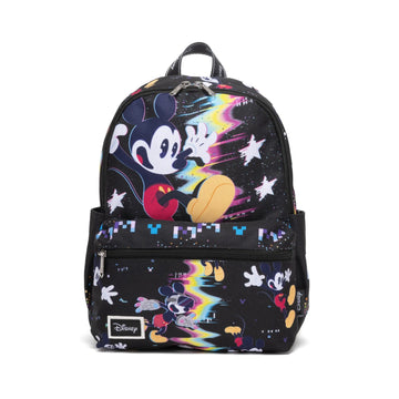 Disney VR Mickey Mouse Backpack – 13” Nylon Daypack with Front & Side Pockets, Adjustable Straps, and Digital Fantasy Graphics
