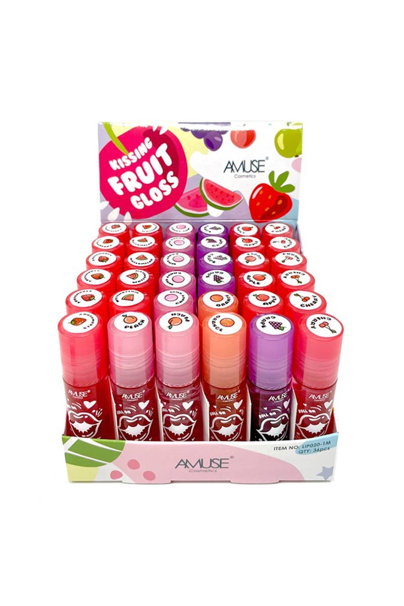 Amuse Kissing Fruit Lip Gloss Roller Ball | Flavored Shiny Lip Gloss