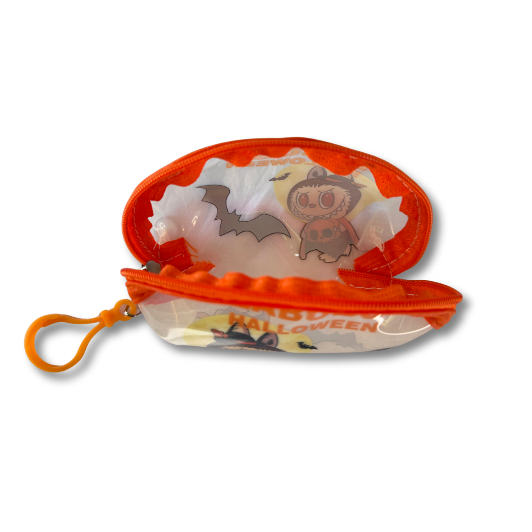Halloween Labubu Coin Zipper Pouch – Cute Bag Charm with Claw Clip for Purse or Backpack