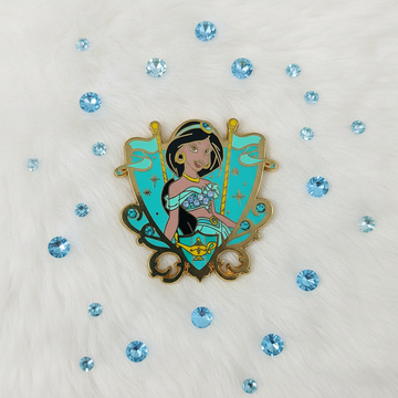 Princess Jasmine Shield Pin – Aladdin Disney Princess Enamel Pin with Rhinestones