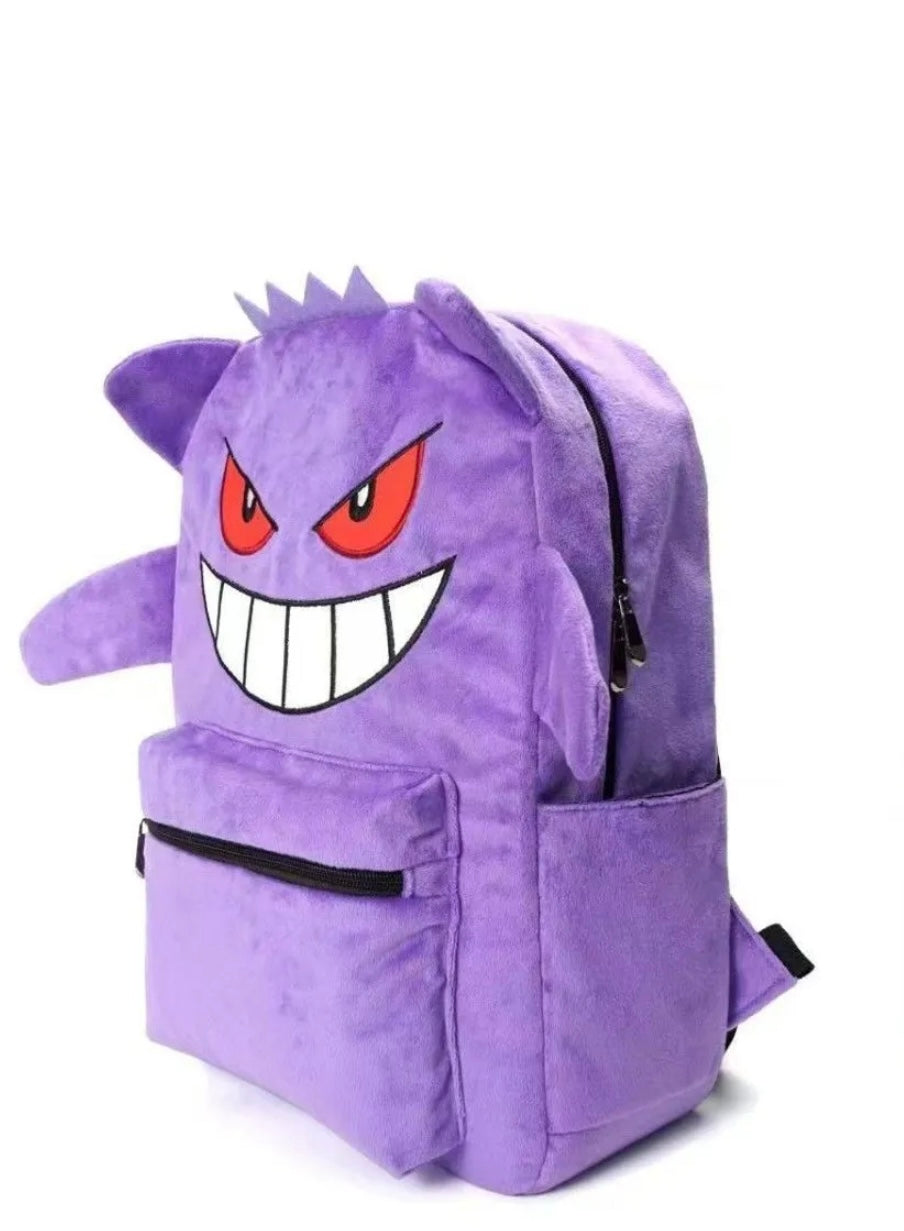 Pokémon Gengar Faux Fur Fluffy Anime Back to School Backpack for Adults and Kids