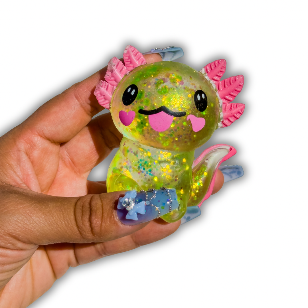 Cute Axolotl Squishy Toy Glitter Fidget Animal Squishies for Kids Adults ASMR Kawaii Stress Ball