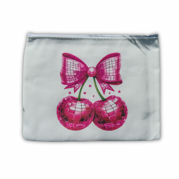 Cherry Coquette Mini Makeup Pouch for Purse – Pink Bow Zipper Pouch Bag with Keychain Clip