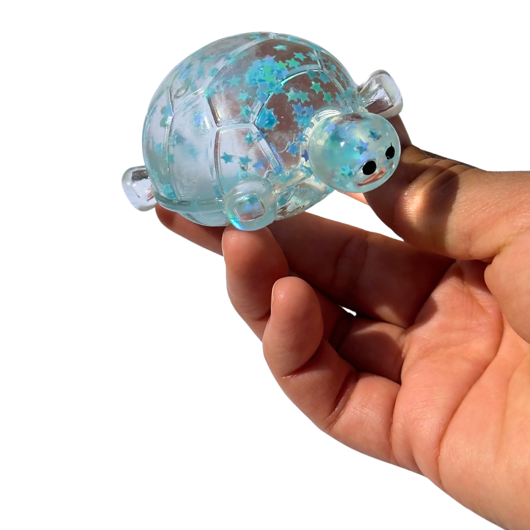 Clear Turtle Squishy Toy with Star Confetti – Sensory Fidget Toy, Cute Taba Squishy