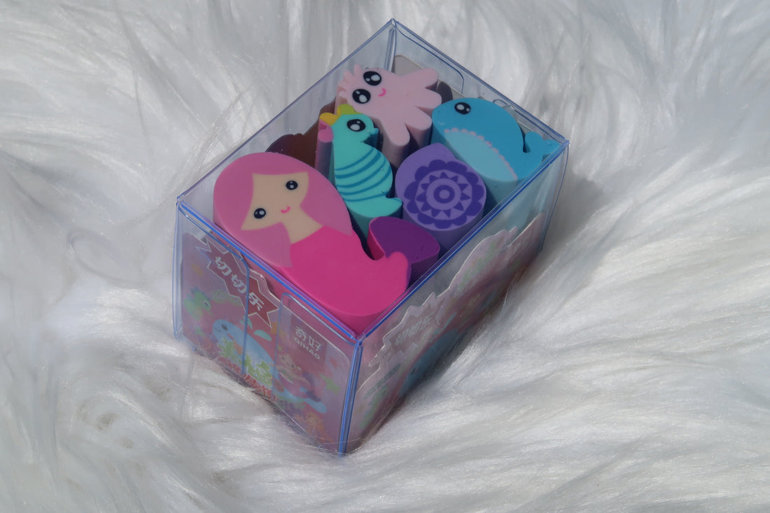 Kawaii Mermaid & Sea Animal Eraser Set – Chunky Ocean-Themed School Supplies for Kids