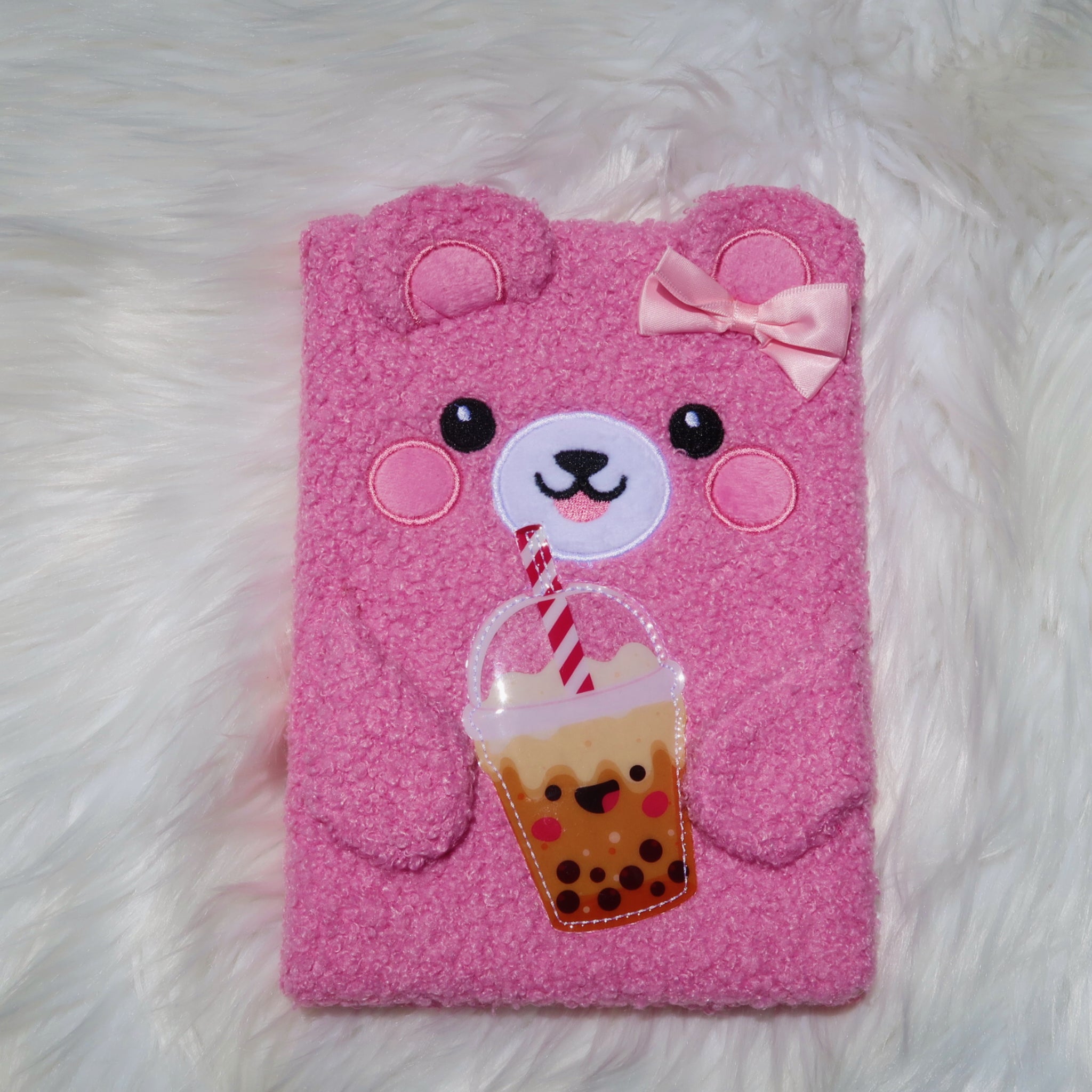 Kawaii Boba Bear Plush Notebook – Cute Back to School Hardcover Journal for Girls