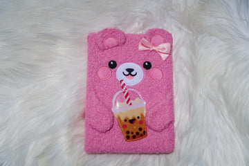 Kawaii Boba Bear Plush Notebook – Cute Back to School Hardcover Journal for Girls