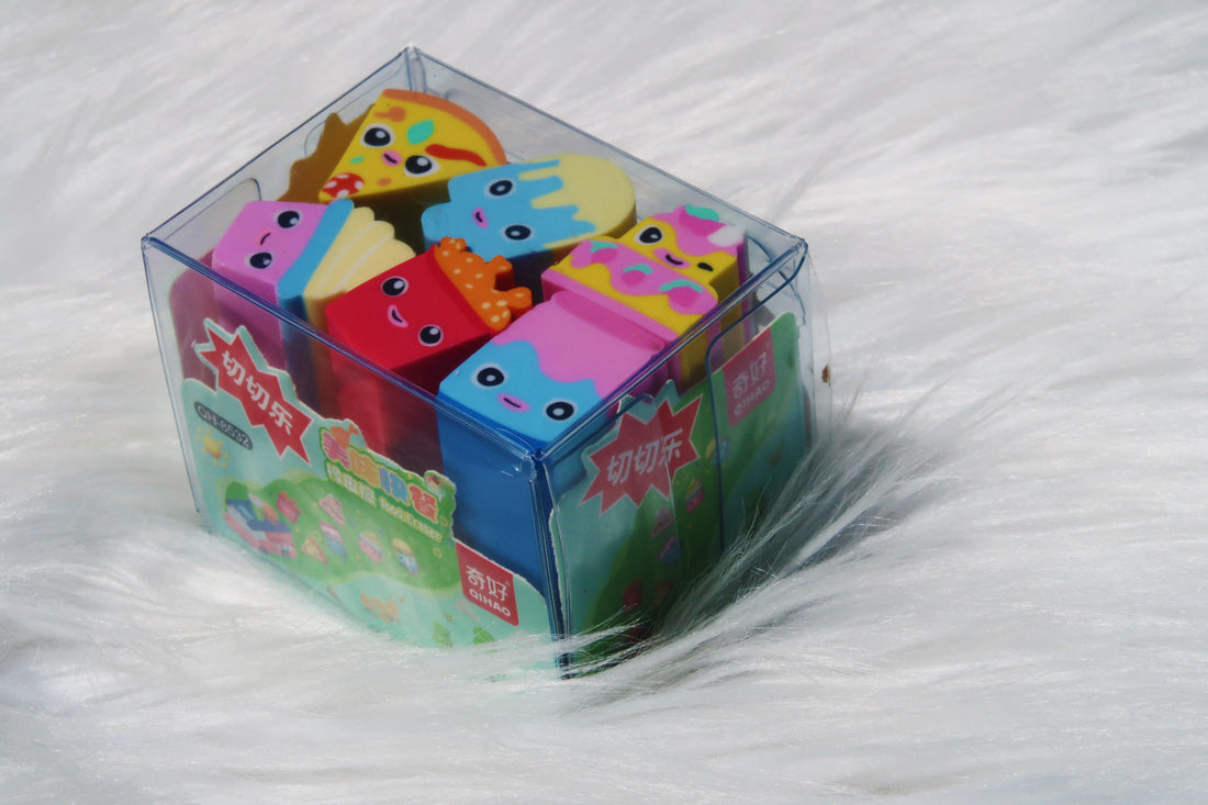 Chunky Kawaii Food Eraser Set – Cute Sliceable School Erasers for Kids & Students