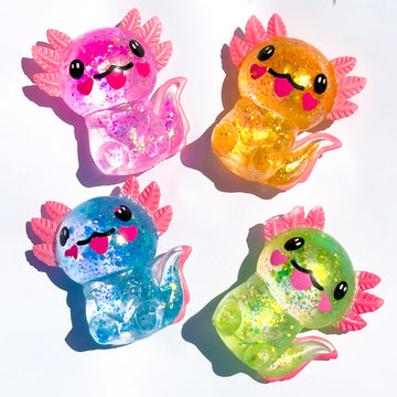 Cute Axolotl Squishy Toy Glitter Fidget Animal Squishies for Kids Adults ASMR Kawaii Stress Ball