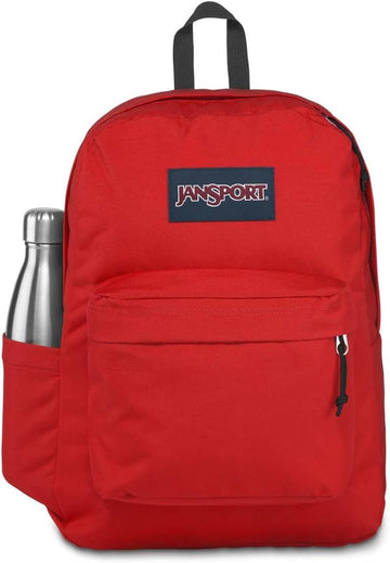 JanSport SuperBreak Red Backpack – Class, Travel, or Work Bag with Water Bottle Pocket